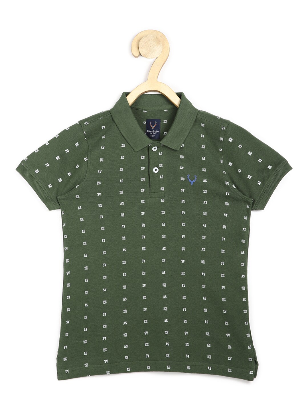 

Allen Solly Junior Boys Olive Green Typography Printed Polo Collar T-shirt