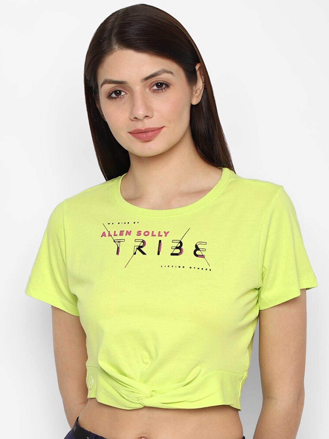 

Allen Solly Woman Women Yellow Typography Printed Cotton T-shirt