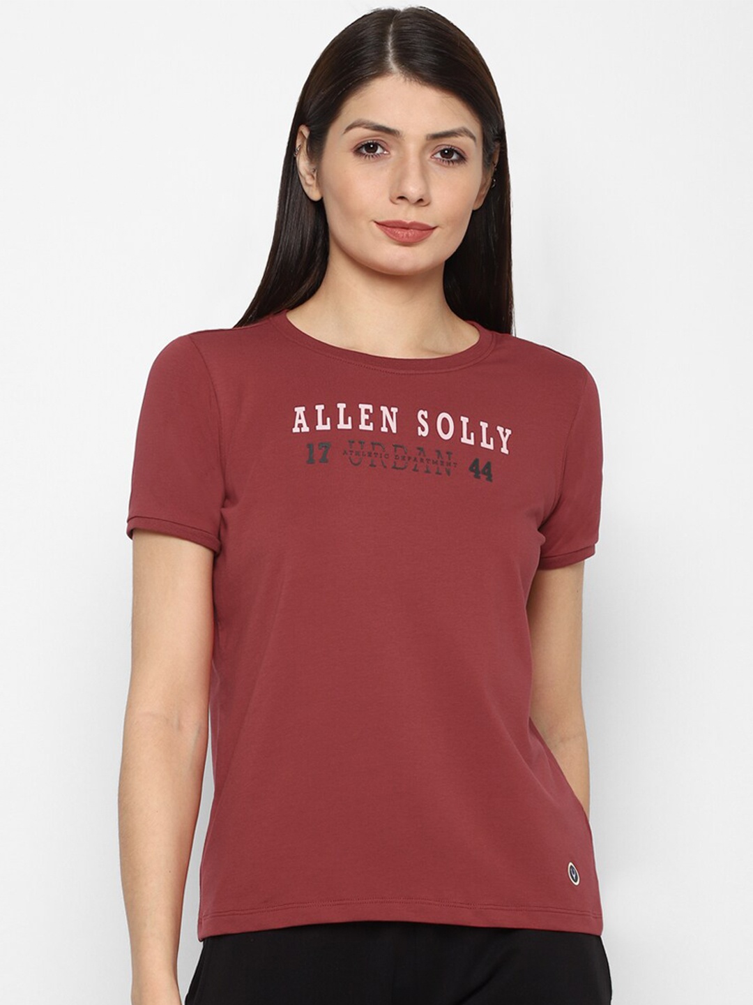 

Allen Solly Woman Maroon Typography Print T-shirt