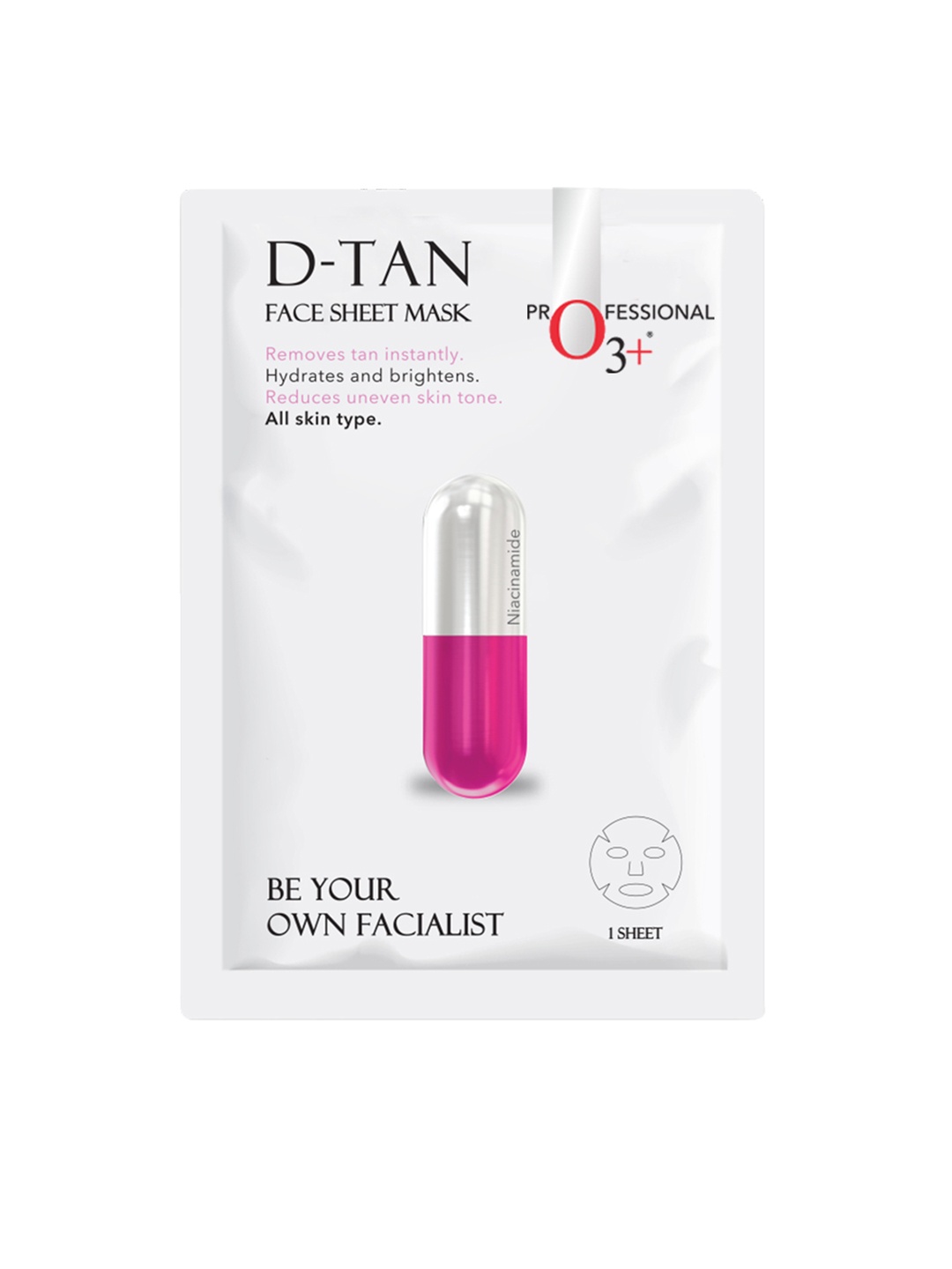 

O3 Facialist D-Tan Face Sheet Mask with Niacinamide for All Skin Type - Vegan, White