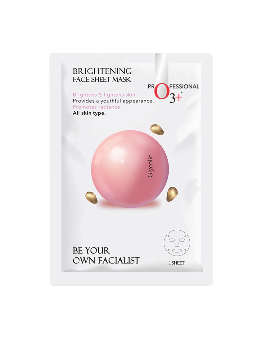 O3 Facialist Vegan Glycolic Brightening Face Sheet Mask - 30ml, White