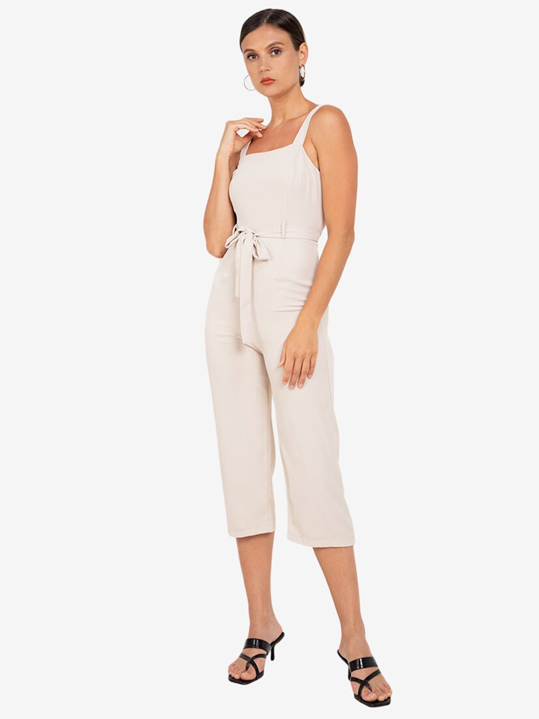 

ZALORA WORK Beige Capri Jumpsuit