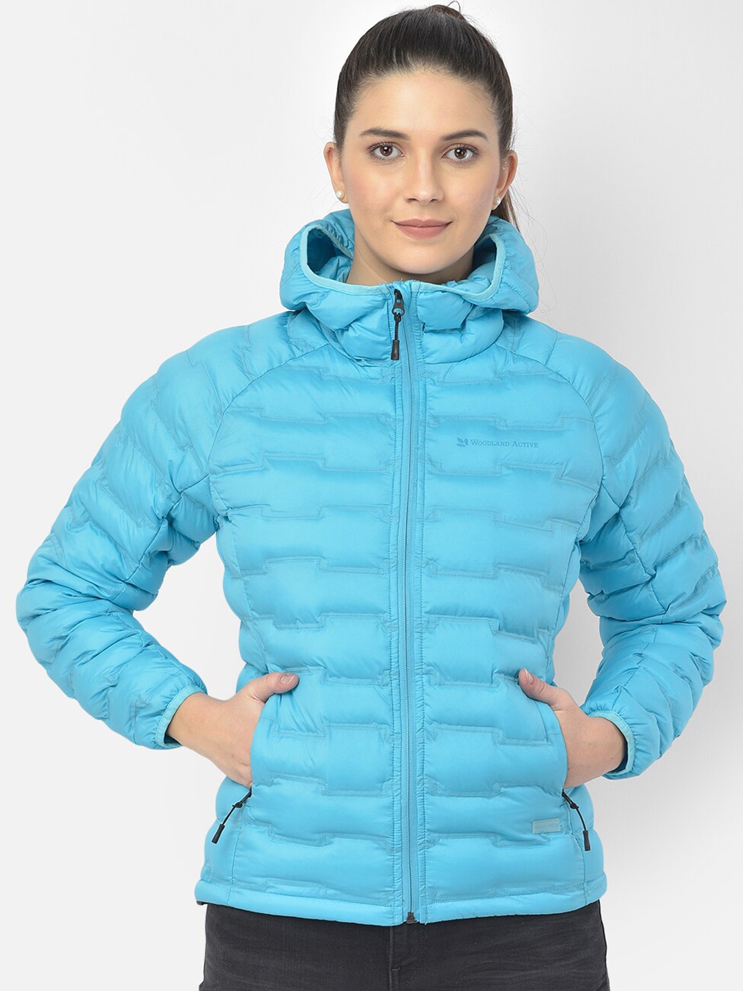 

Woodland Women Blue Solid Water Resistant Puffer Jacket