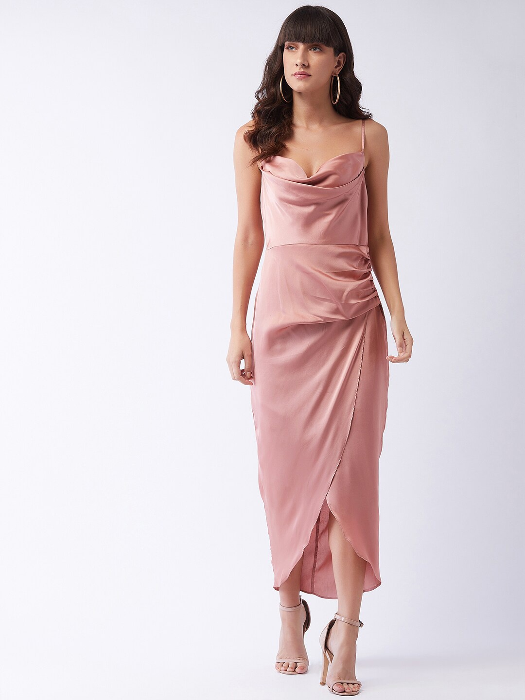 

MAGRE Rose Gold-Coloured Cowl Neck Satin Maxi Dress