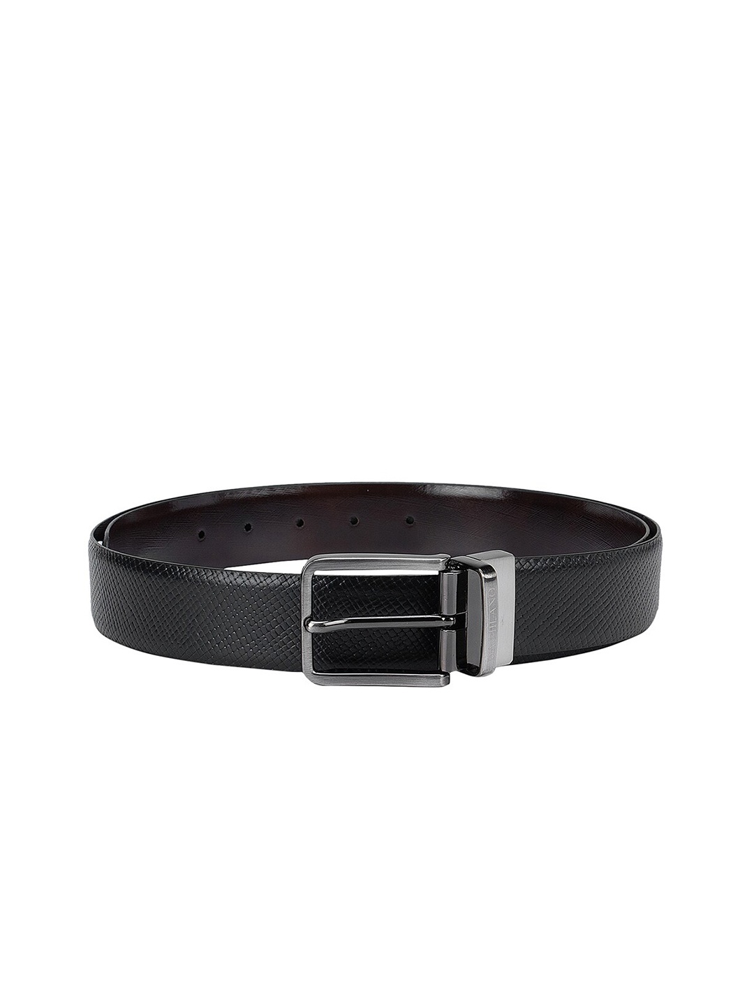 

Da Milano Men Black Textured Reversible Leather Belt