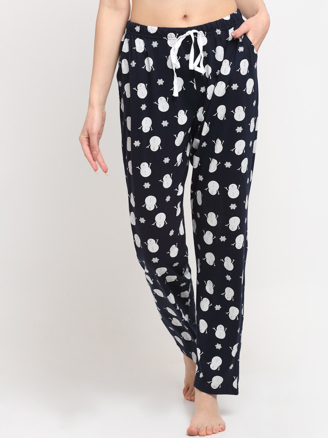

Kanvin Women Navy Blue Printed Pure Cotton Lounge Pants