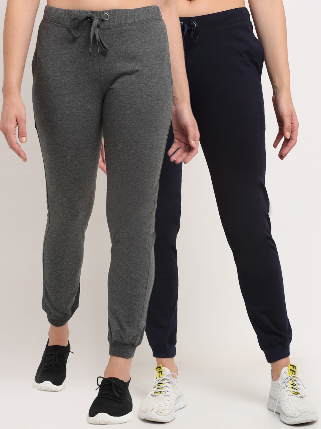 

VIMAL JONNEY Women Pack Of 2 Grey & Navy Blue Solid Joggers