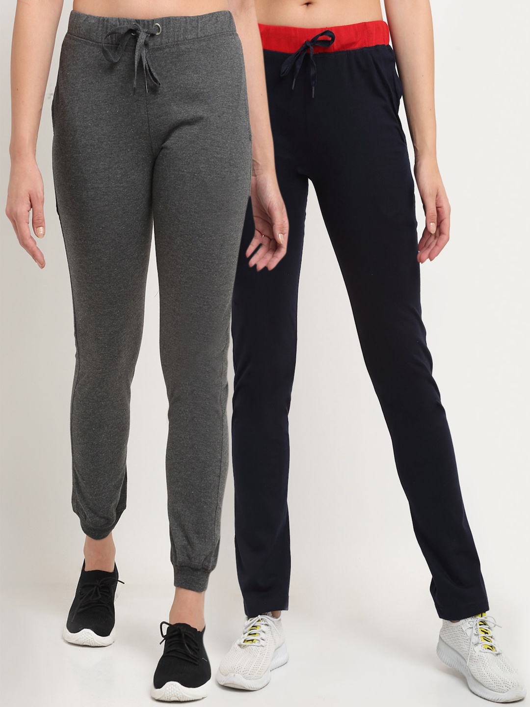 

VIMAL JONNEY Women Grey & Navy Blue Pack of 2 Solid Track Pants