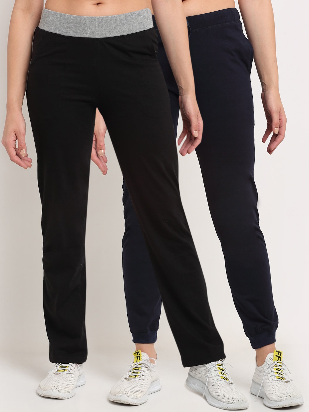 

VIMAL JONNEY Women Pack Of 2 Solid Track Pants, Black