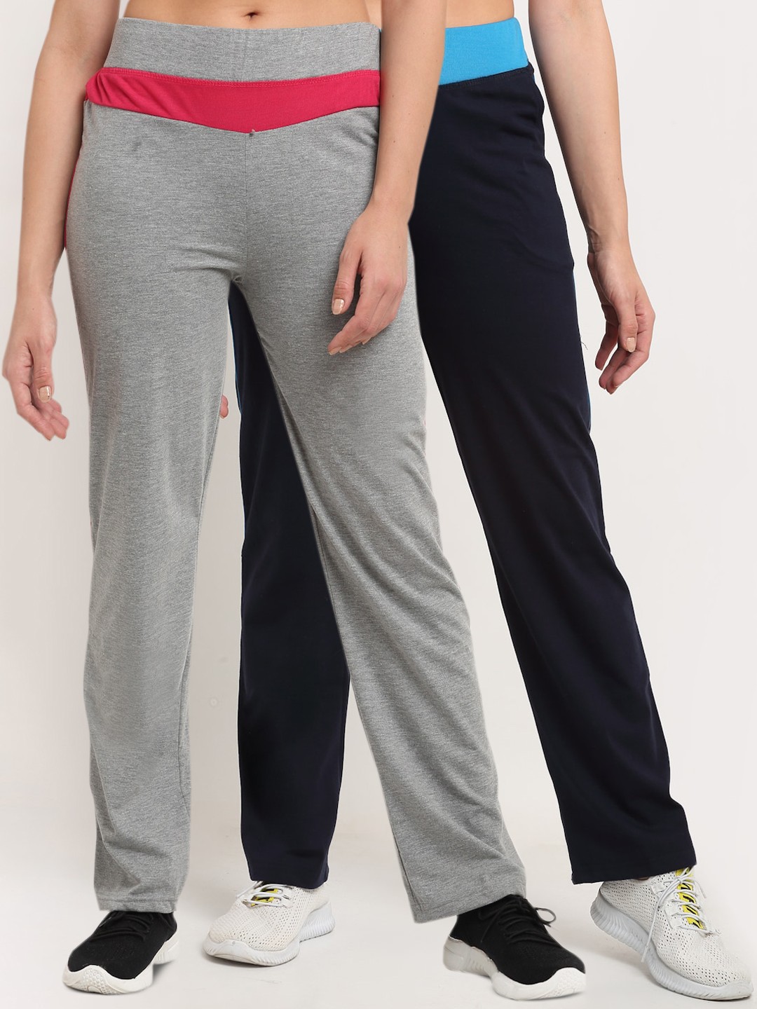 

VIMAL JONNEY Set Of 2 Women Grey & Navy Blue Solid Track Pants