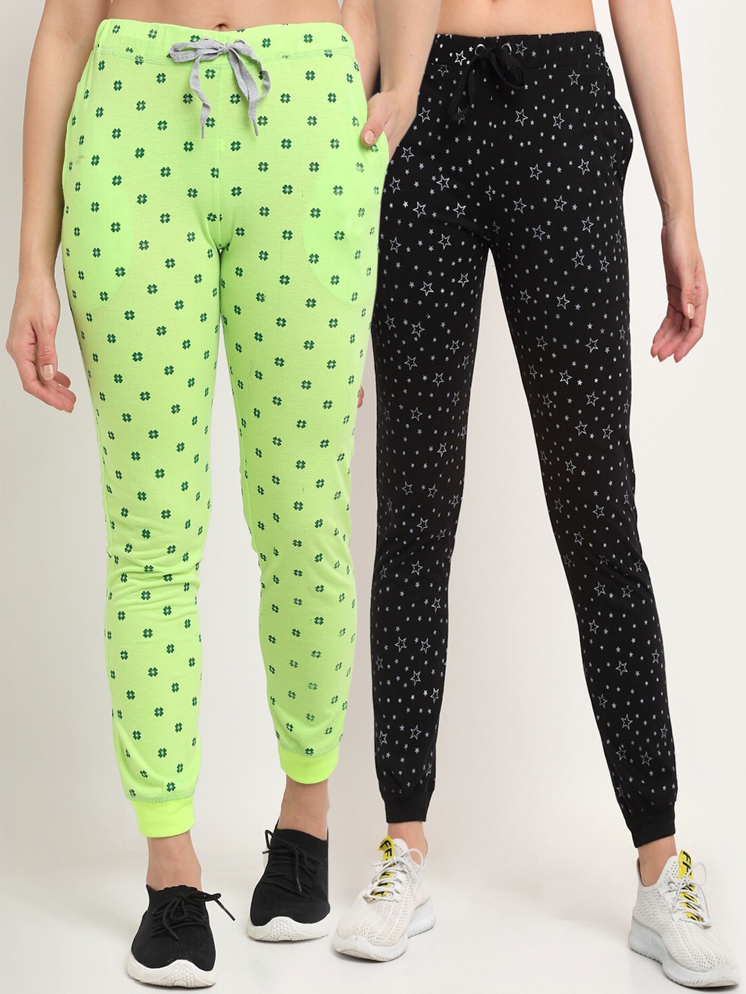 

VIMAL JONNEY Women Pack Of 2 Green & Black Track Pants