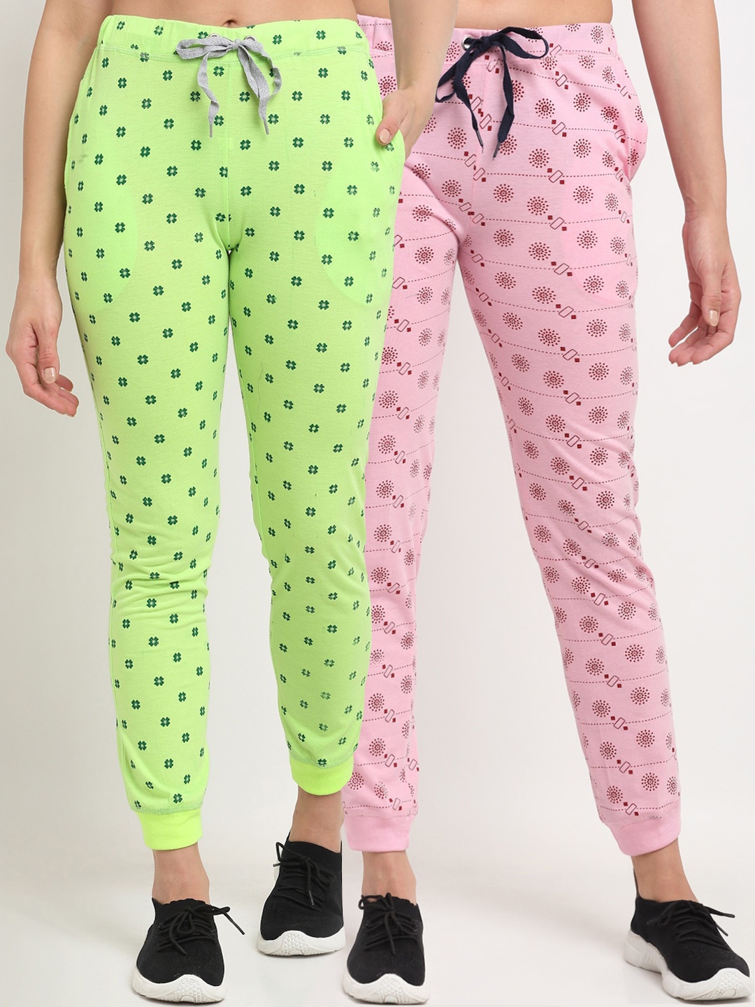 

VIMAL JONNEY Women Pack Of 2 Green & Pink Track Pants