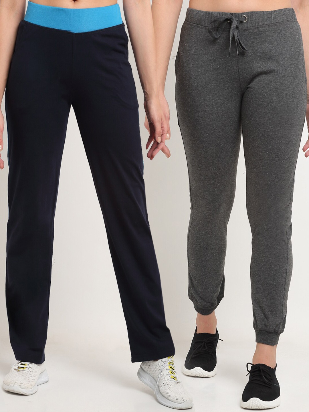 

VIMAL JONNEY Women Pack of 2 Solid Track Pants, Navy blue