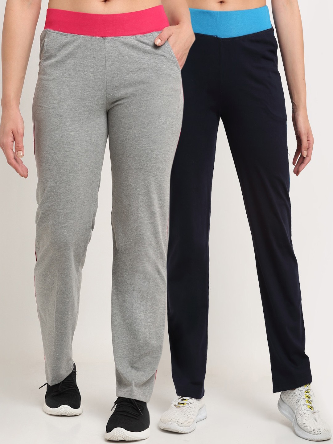 

VIMAL JONNEY Women Pack of 2 Solid Track Pants, Navy blue