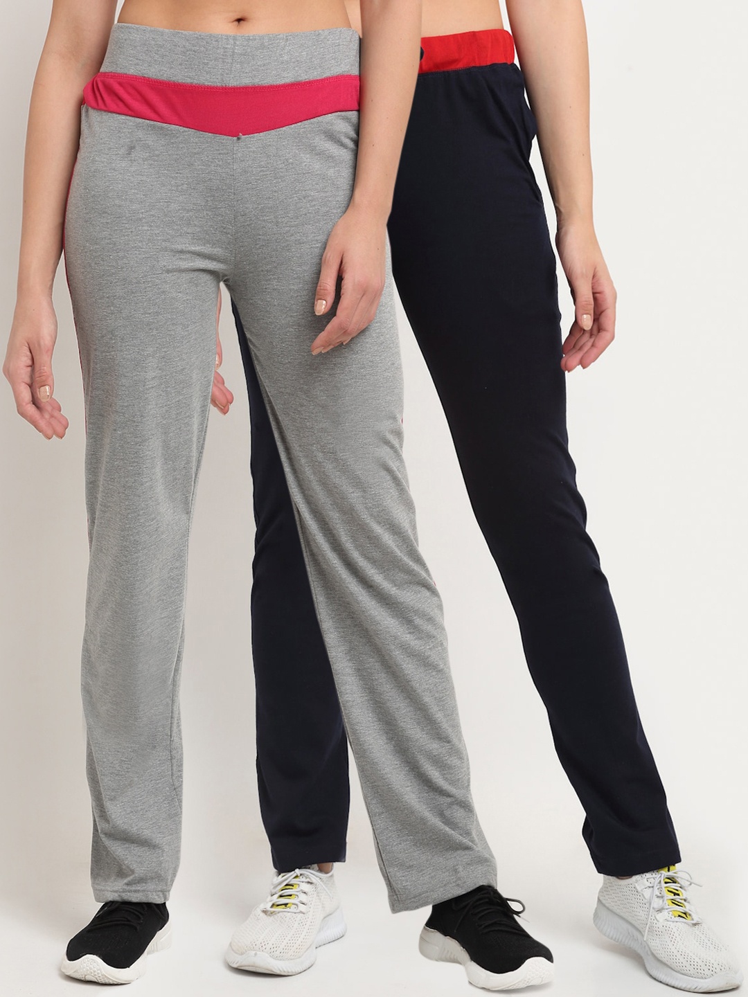 

VIMAL JONNEY Women Pack of 2 Grey & Navy Blue Solid Track Pants