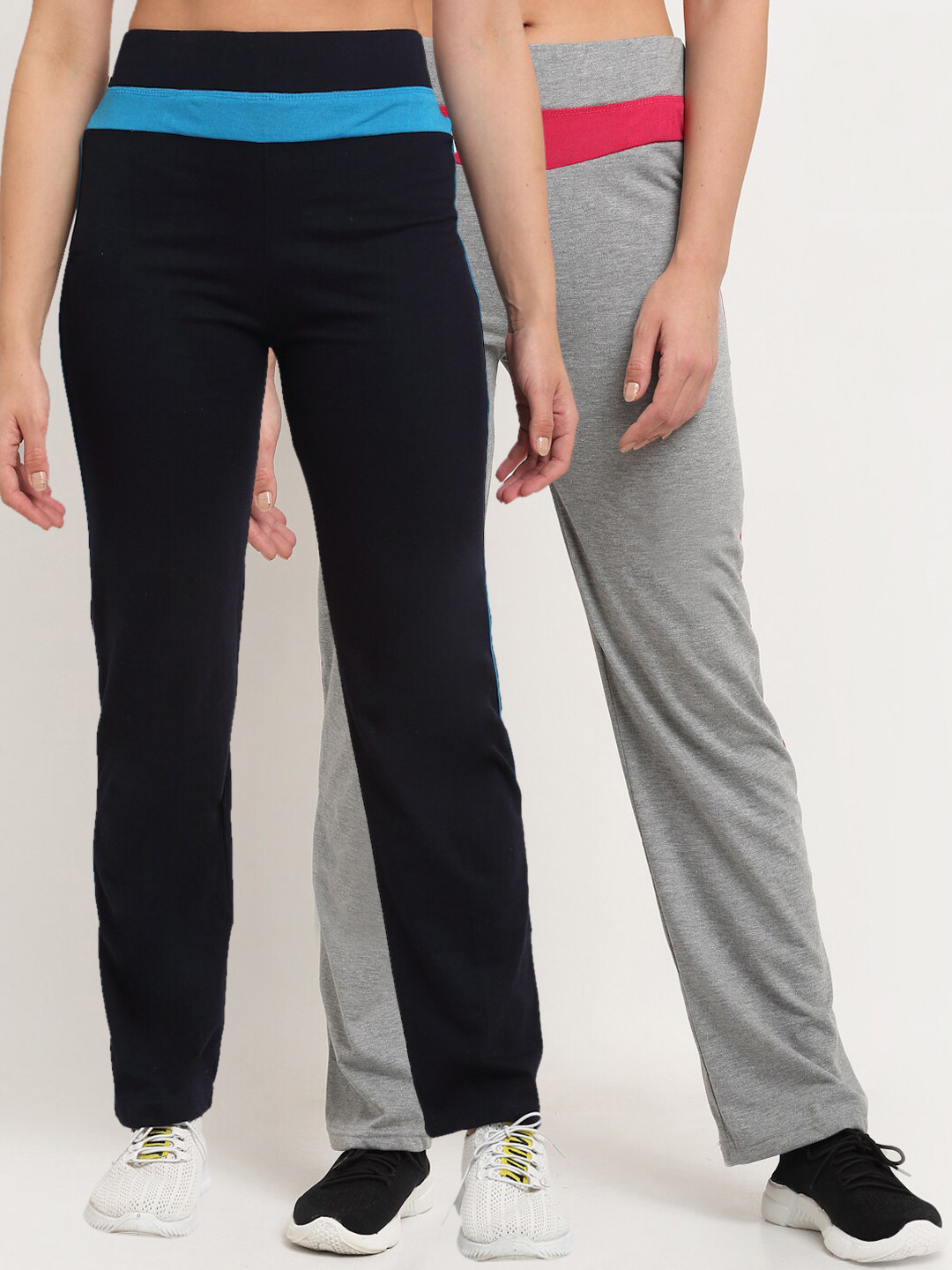 

VIMAL JONNEY Set Of 2 Women Grey & Navy Blue Solid Track Pants