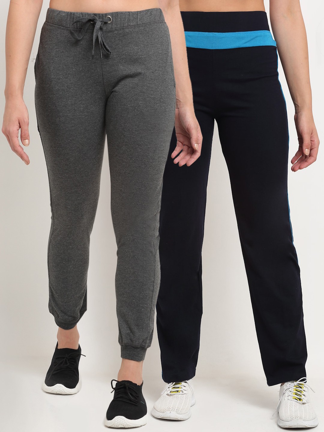 

VIMAL JONNEY Women Pack of 2 Navy Blue & Grey Solid Track Pants