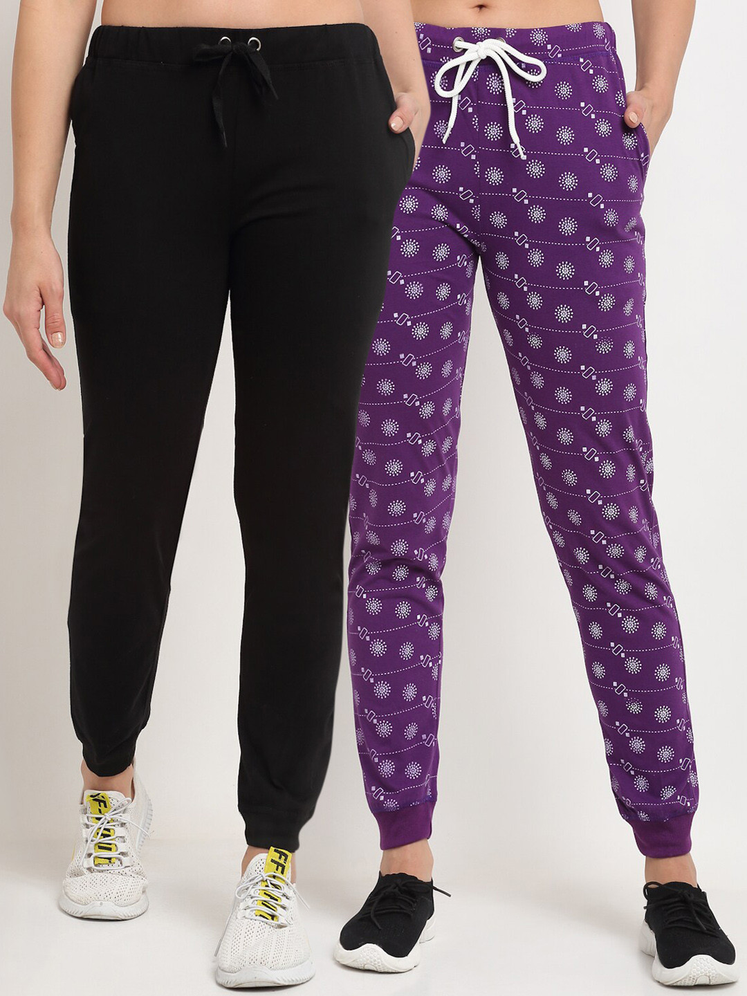 

VIMAL JONNEY Women Pack Of 2 Straight Fit Joggers, Black