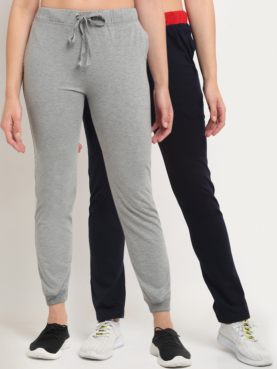 

MACK JONNEY Women Pack of 2 Grey & Navy Blue Solid Track Pants