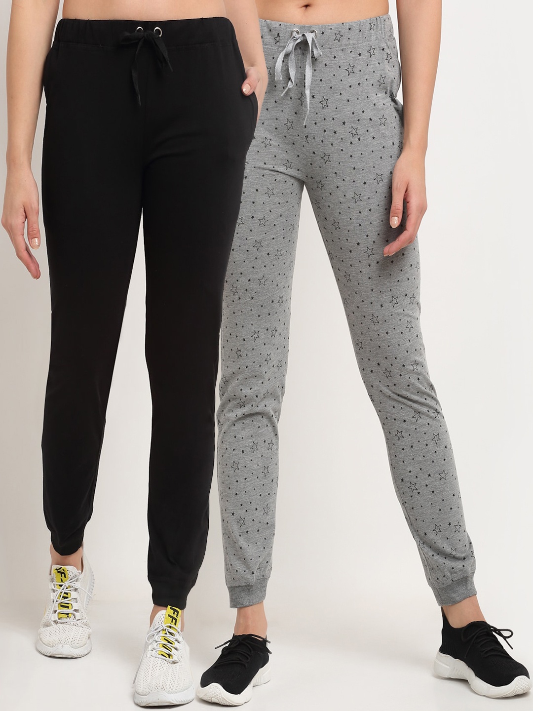 

VIMAL JONNEY Women Pack of 2 Solid Joggers, Black