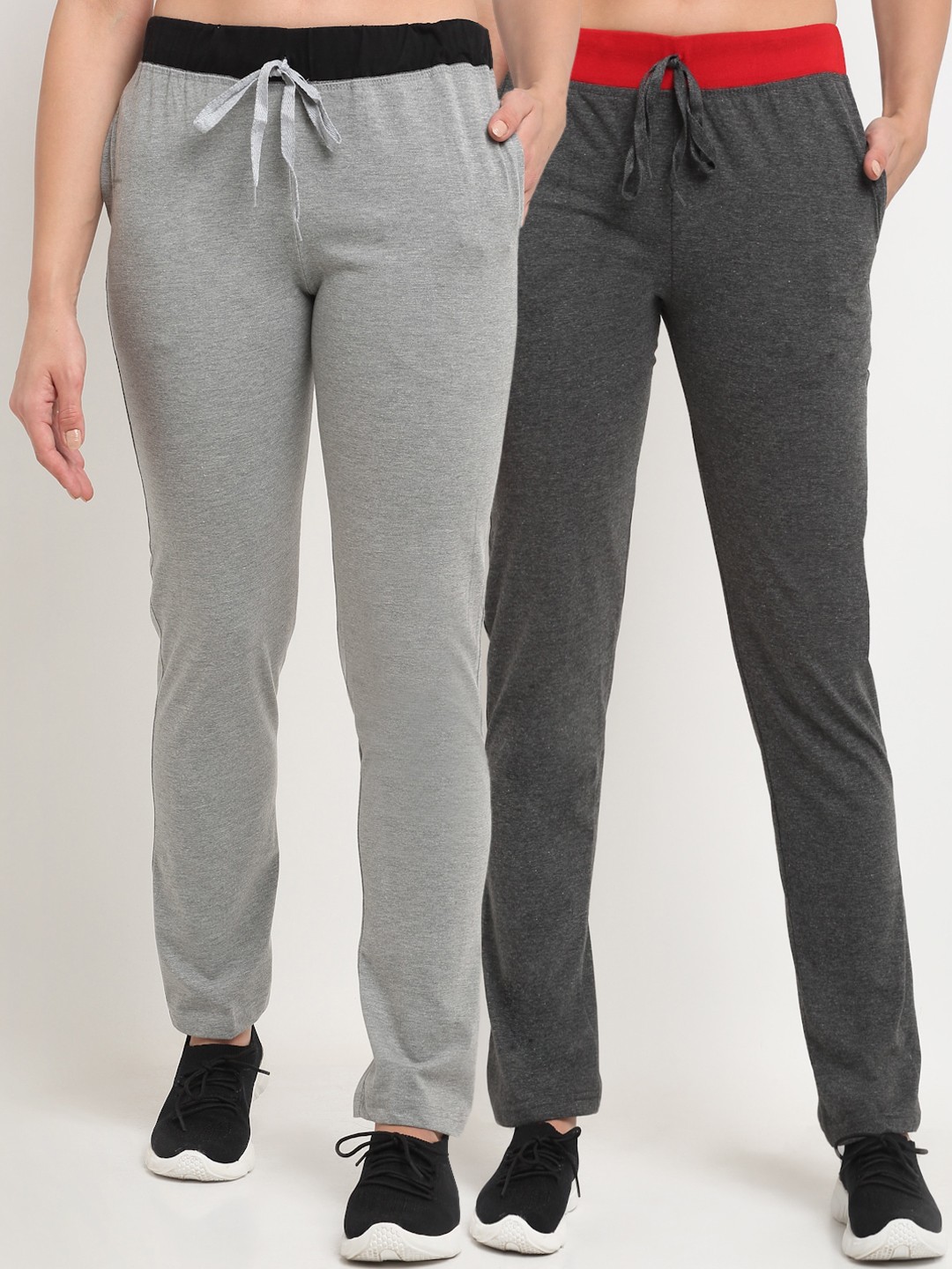 

VIMAL JONNEY Women Pack of 2 Solid Track Pants, Grey