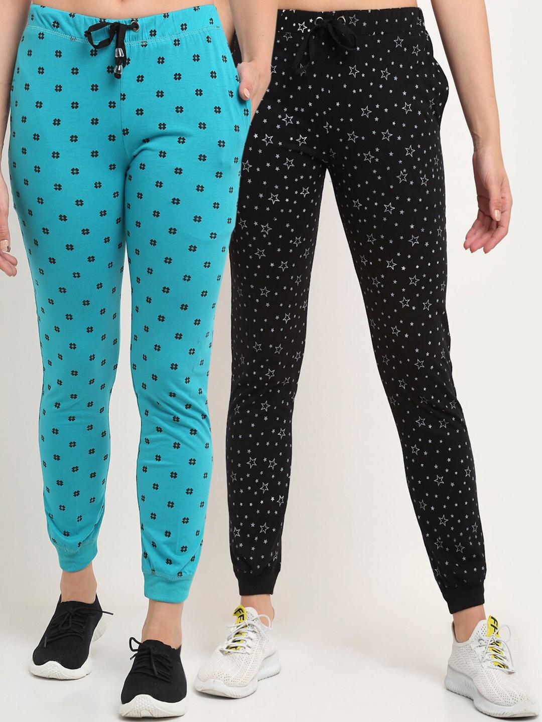 

VIMAL JONNEY Women Pack of 2 Printed Joggers, Blue