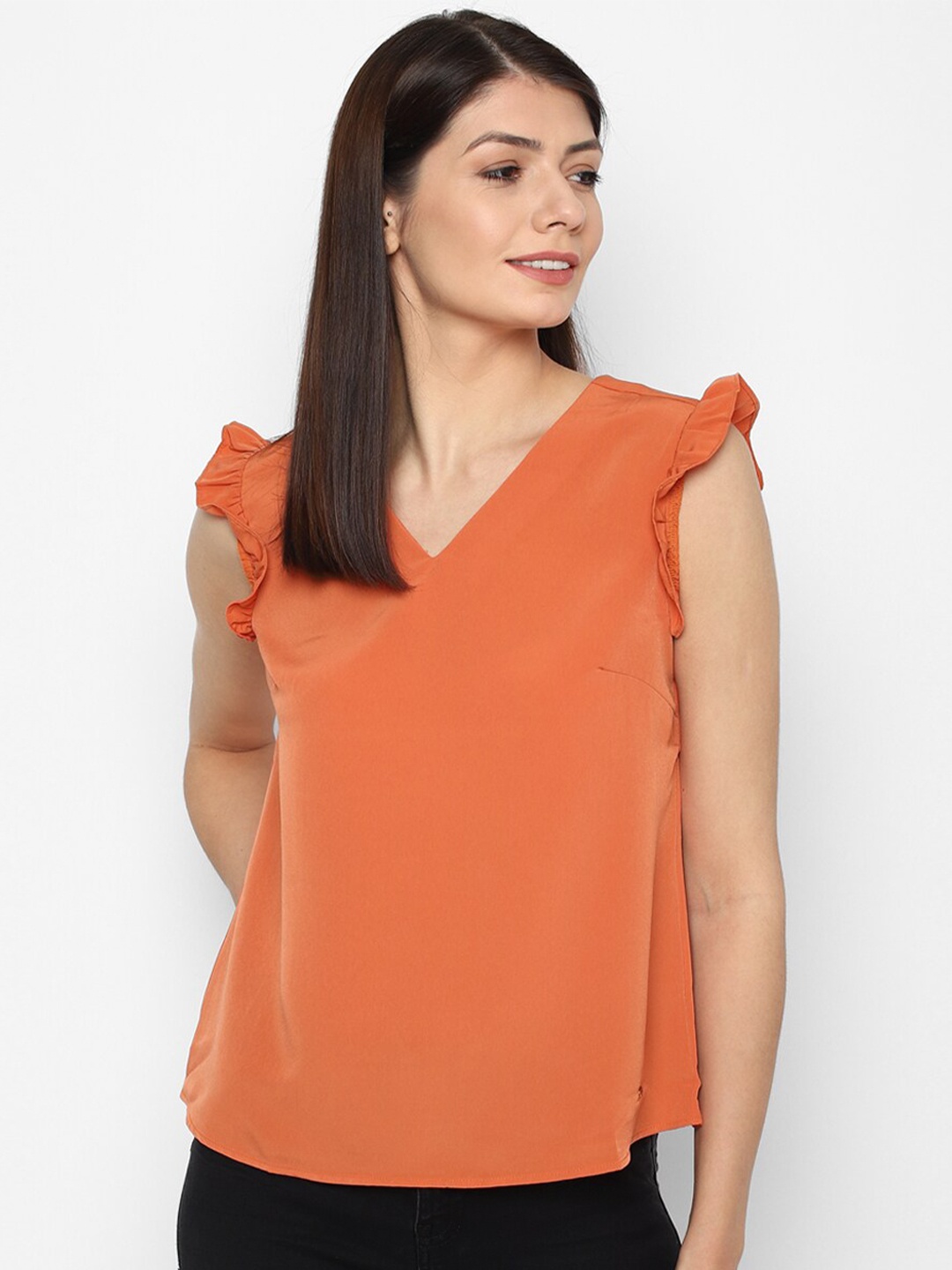 

Allen Solly Woman Orange V-Neck Top