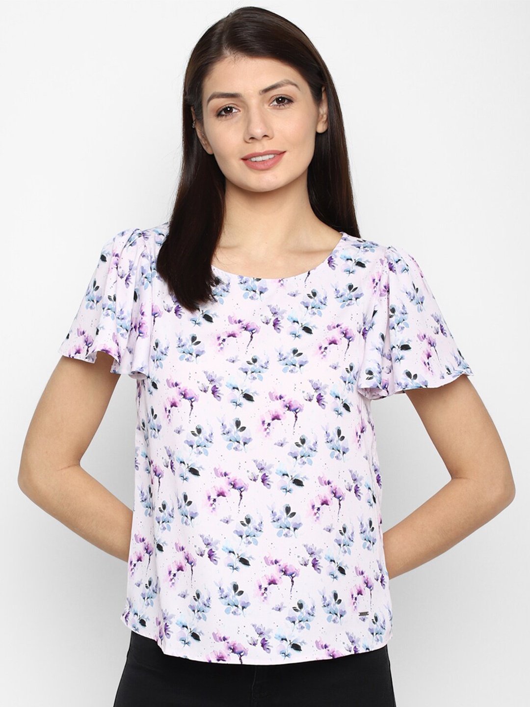 

Allen Solly Woman White & Purple Floral Print Top