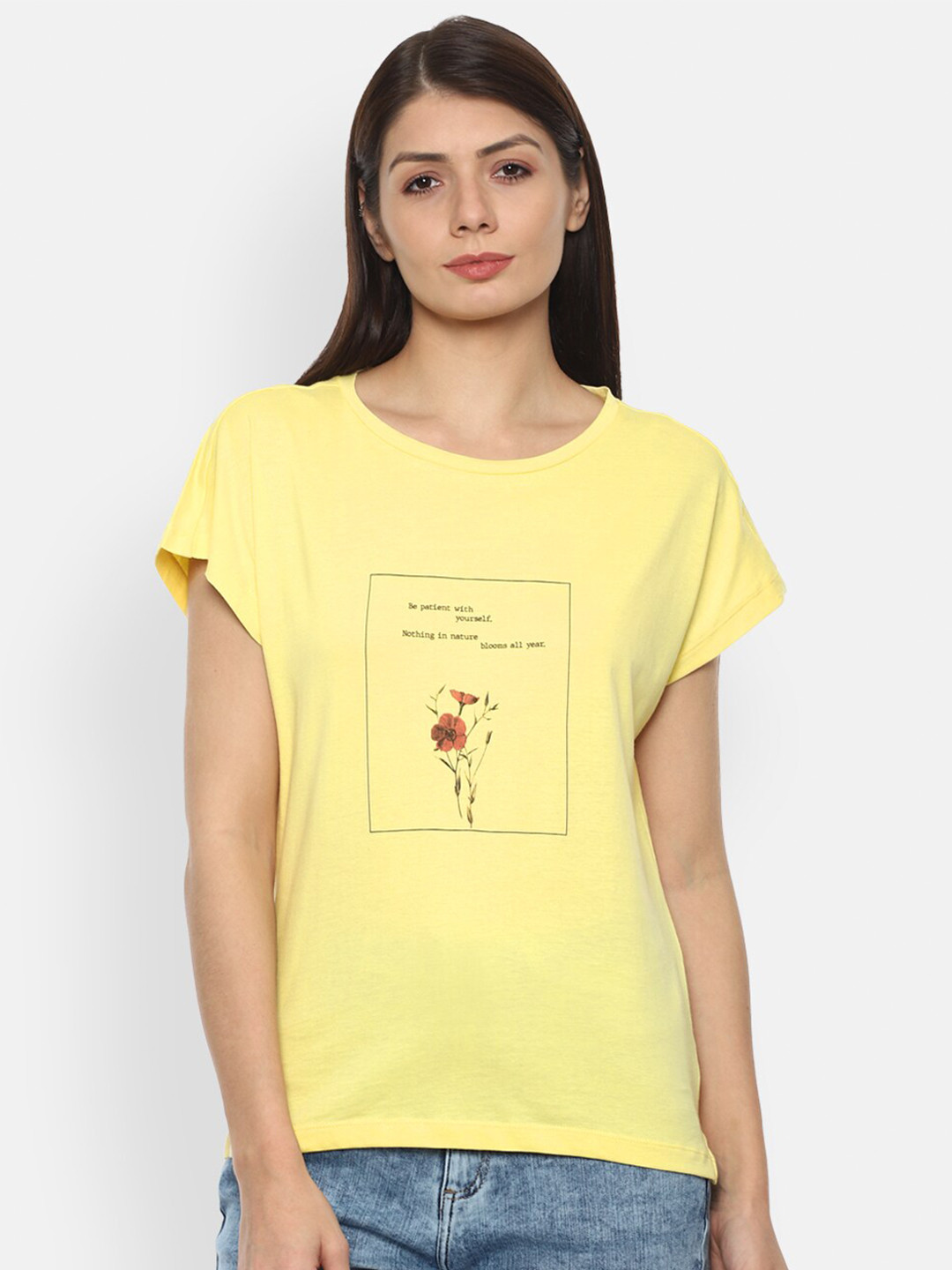 

Van Heusen Woman Yellow & Black Print Extended Sleeves Top