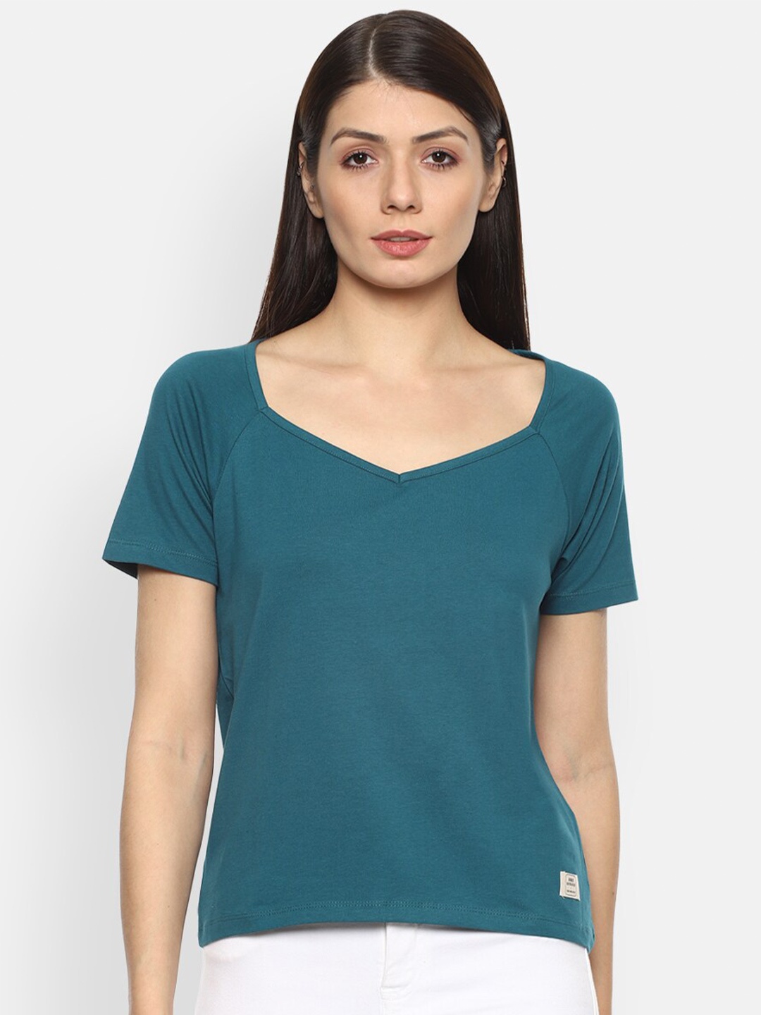 

Van Heusen Woman Teal Blue Sweetheart Neck Pure Cotton Top