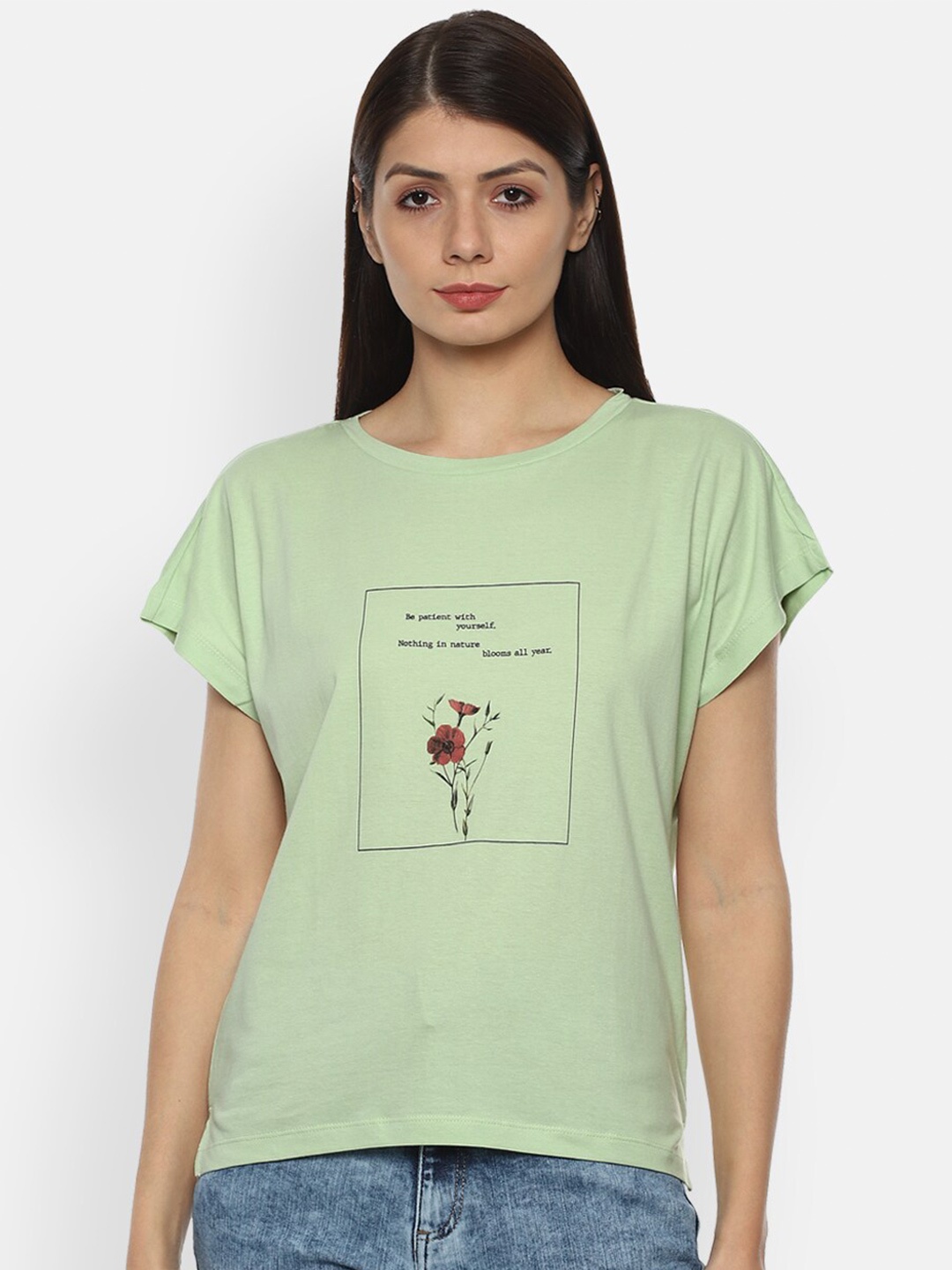 

Van Heusen Woman Pastel Green Print Extended Sleeves Top