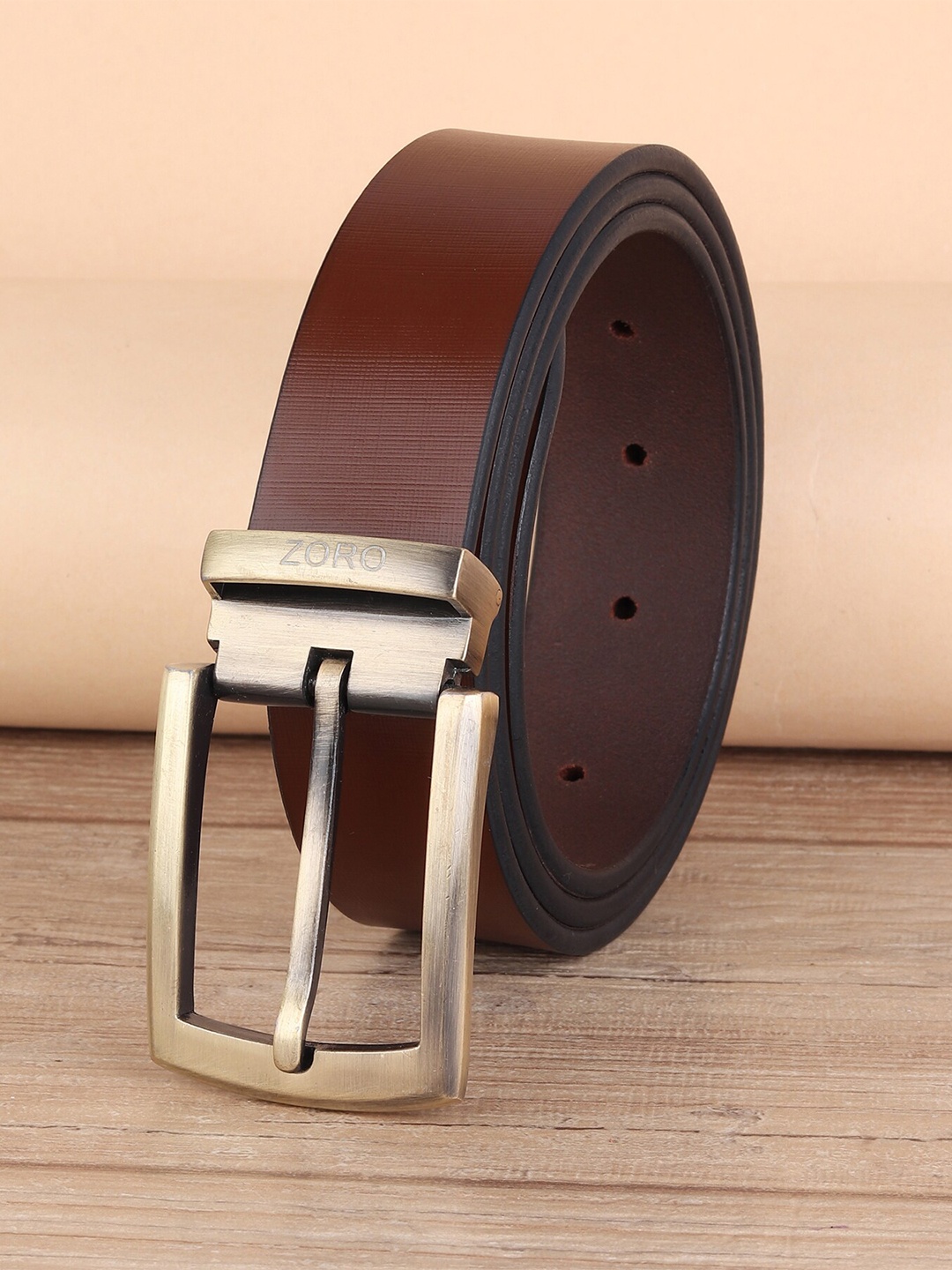 

ZORO Men Brown Solid Genuine Leather Belt