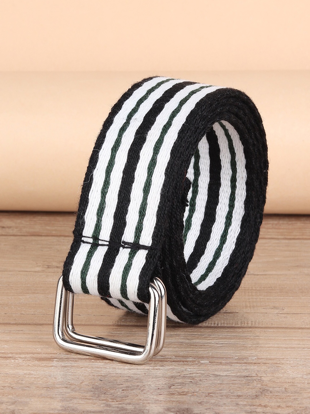 

ZORO Men Black & White Striped Canvas Belt