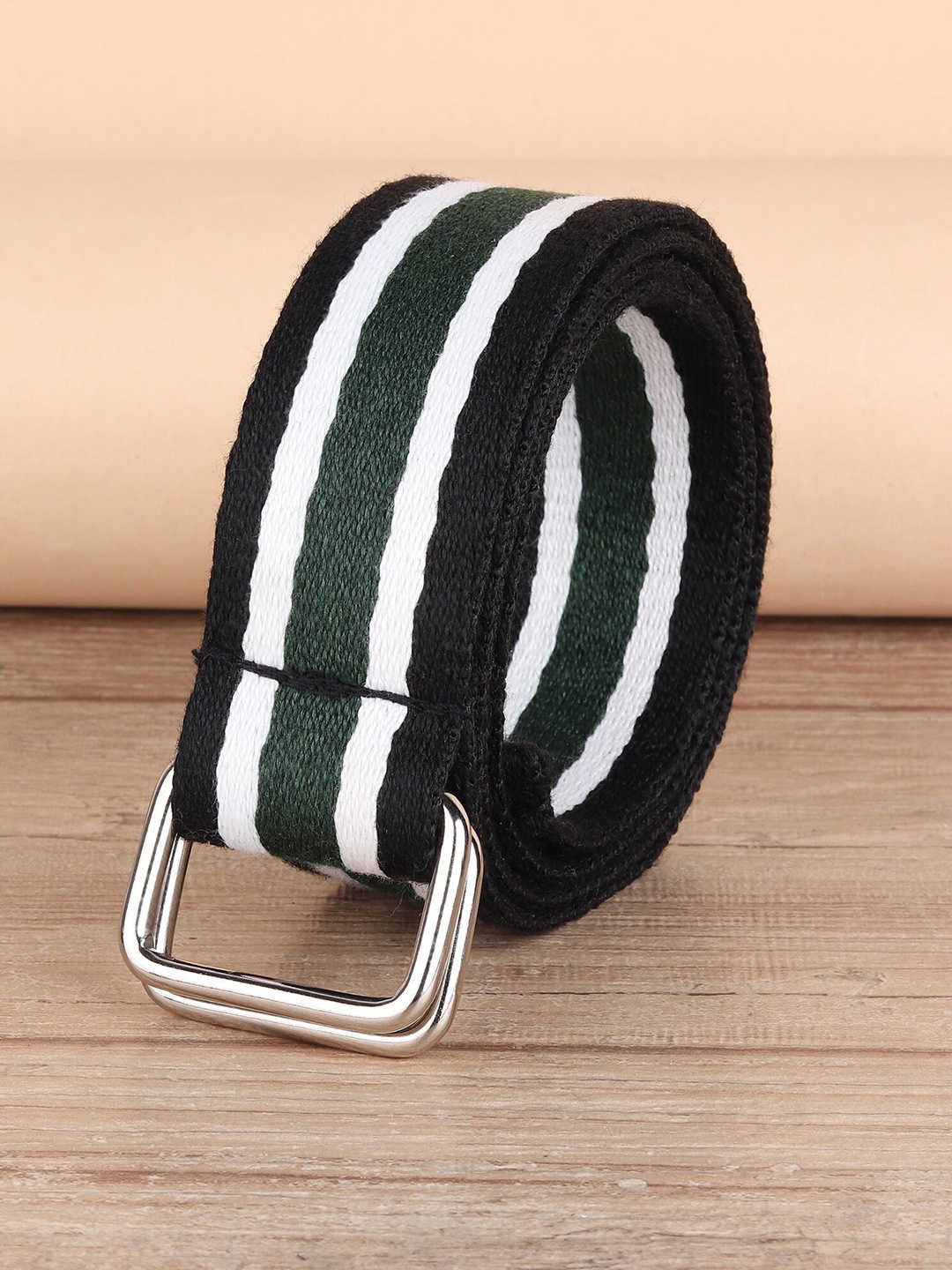 

ZORO Men Black & White Striped Belt