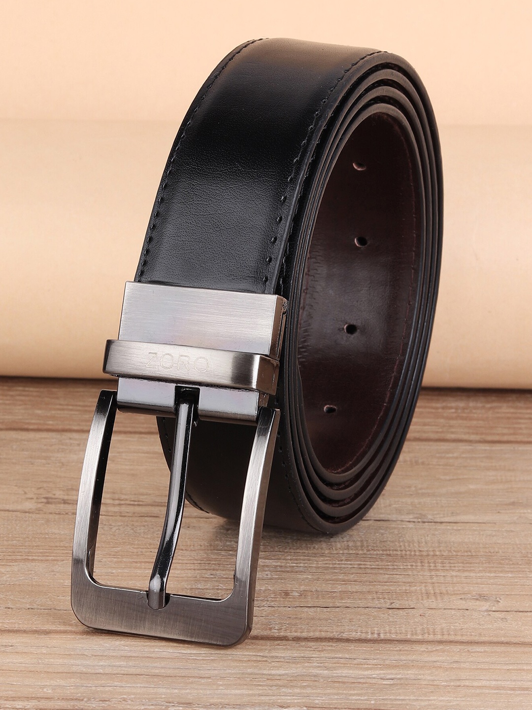 

ZORO Men Black & Brown Solid Leather Reversible Belt