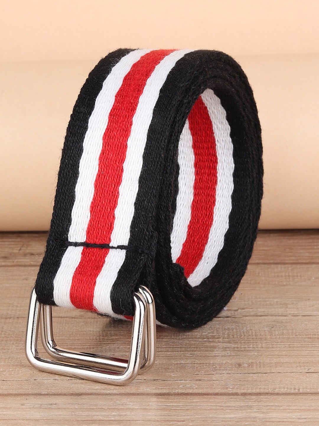 

ZORO Men Black & White Striped Belt