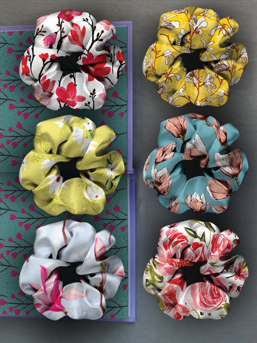 

Ferosh Women Red & Yellow Set of 6 Floral Scrunchies