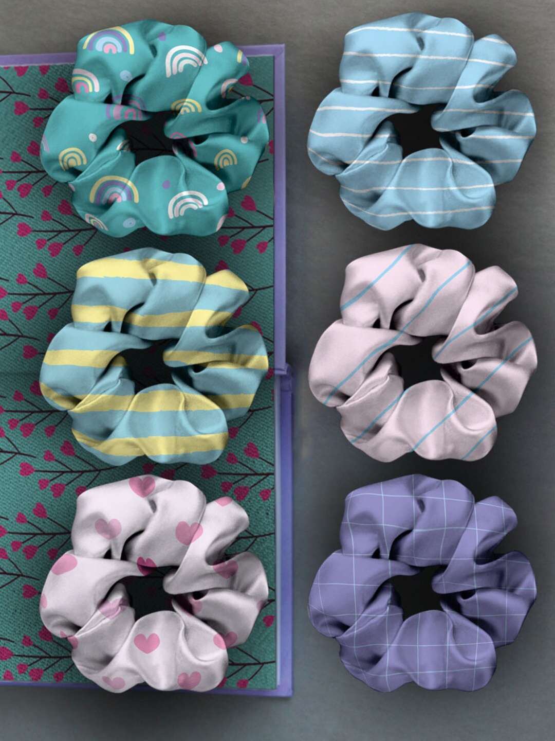 

Ferosh Women Rainbow Scrunchies -Set of 6 Ponytail Holders, Green
