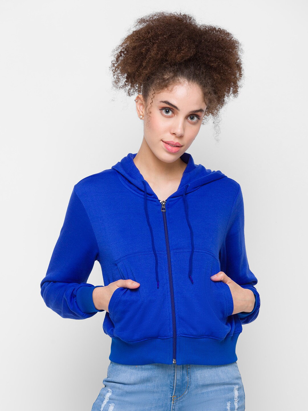 

Globus Women Blue Solid Hooded Sweatshirt