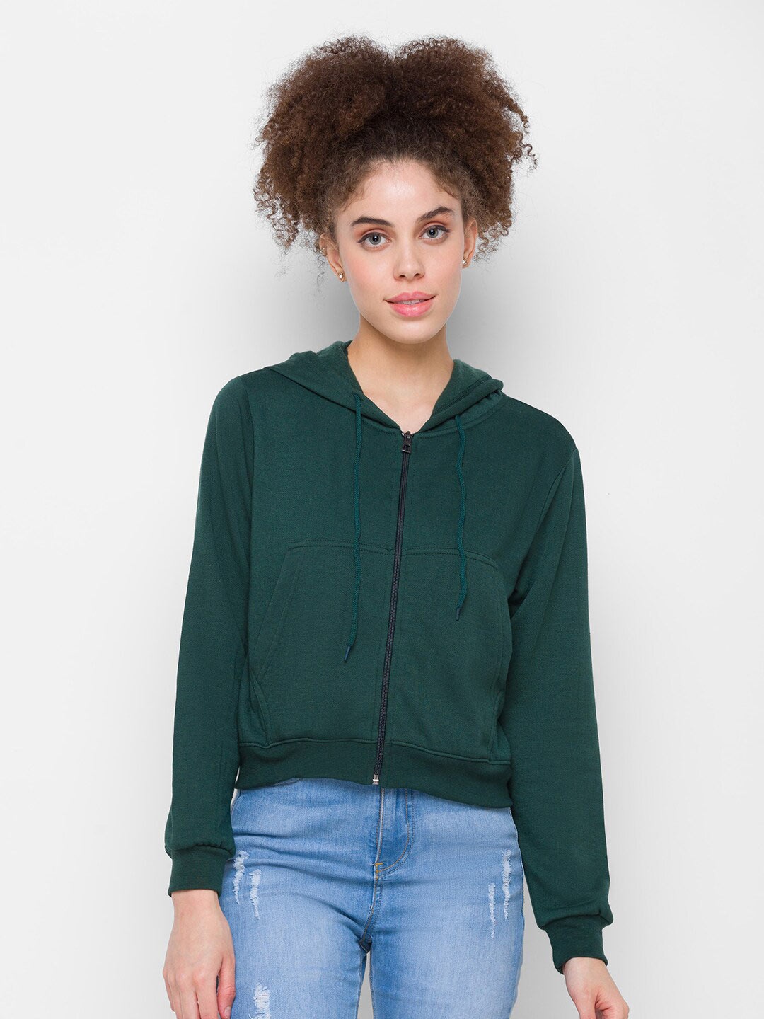 

Globus Women Green Solid Hooded Sweatshirt