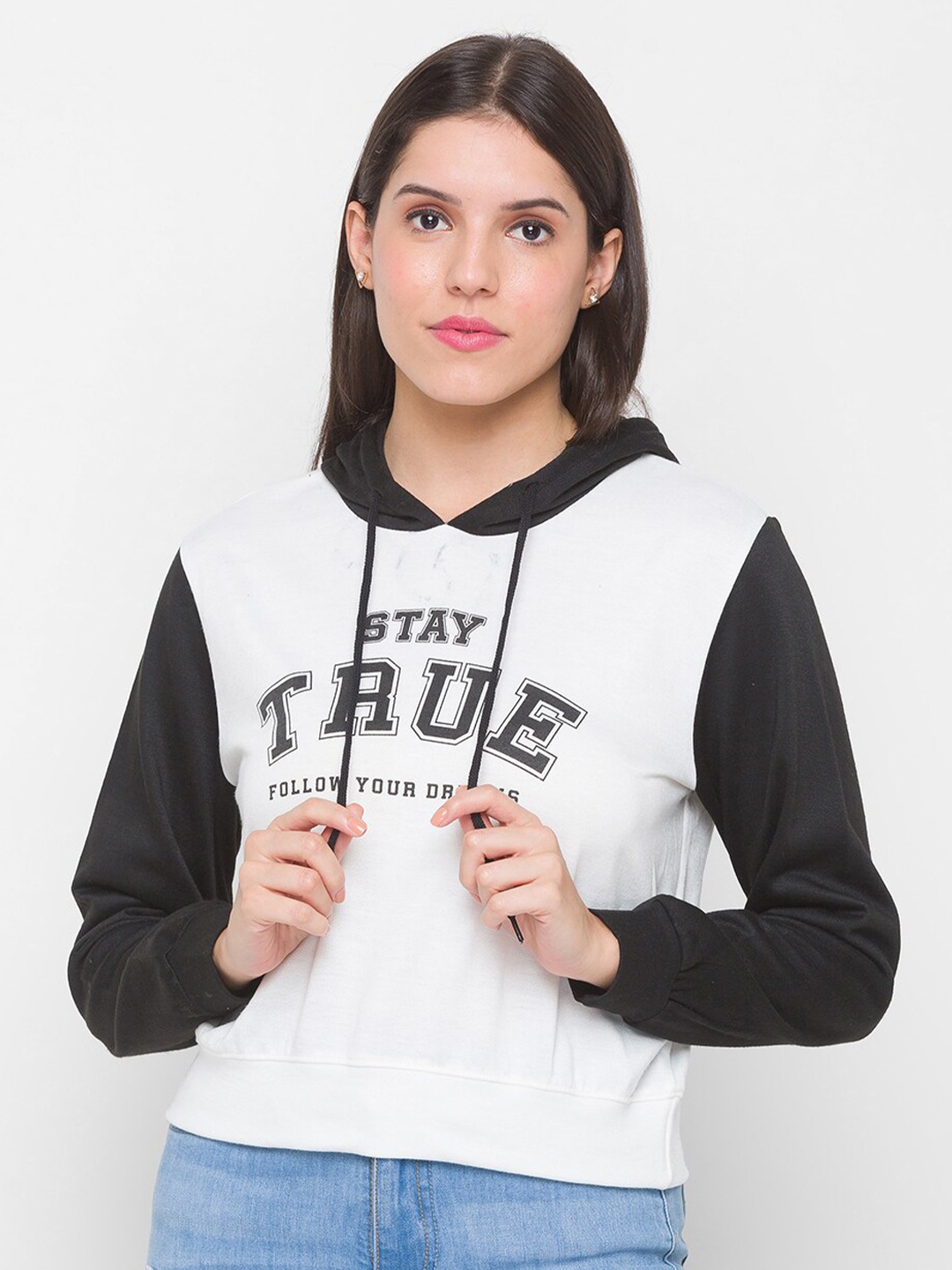 

Globus Women Off White & Black Typography Printed Hooded Sweatshirt