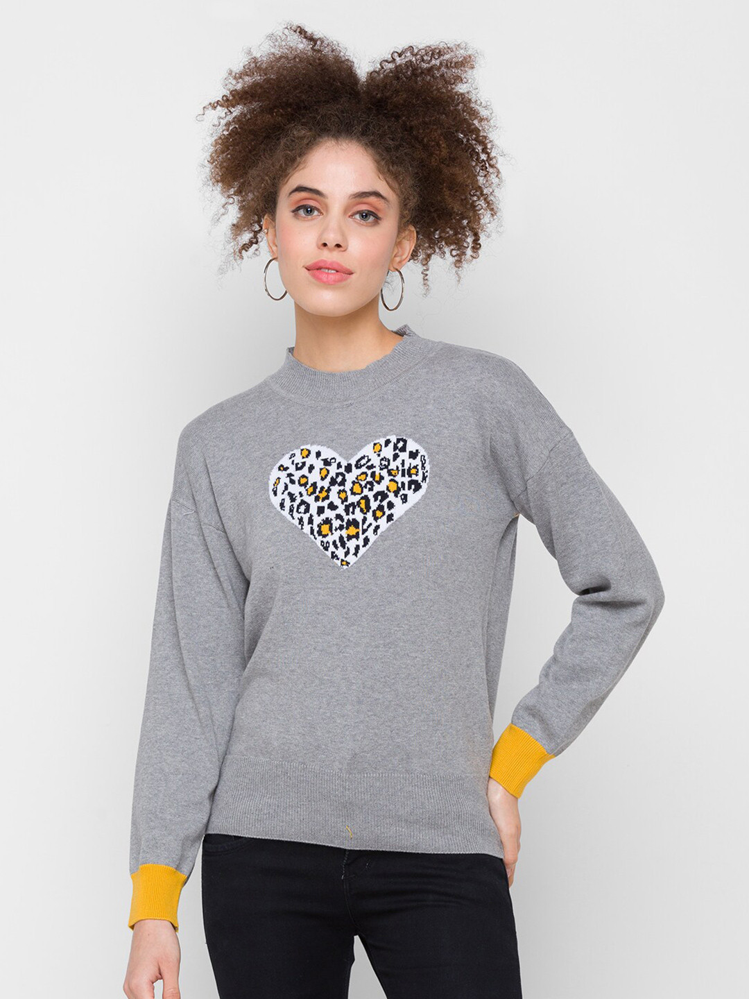 

Globus Women Grey Self Design Sweatshirt