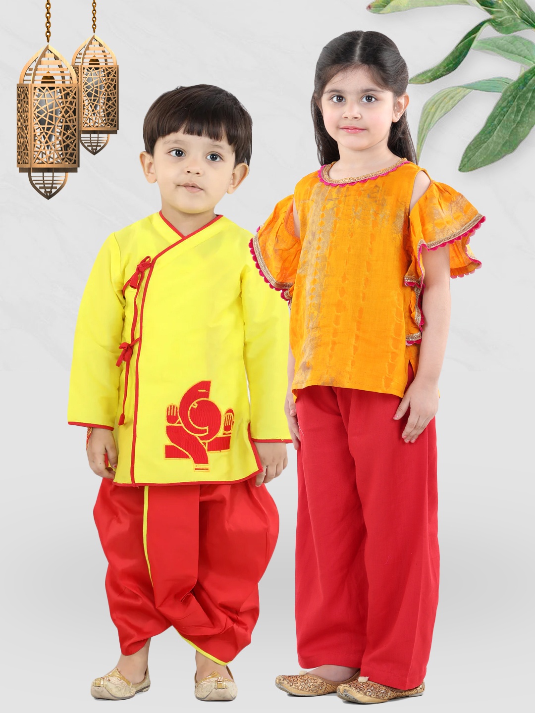 

BownBee Girls Yellow & Red Embellished Top with Palazzos