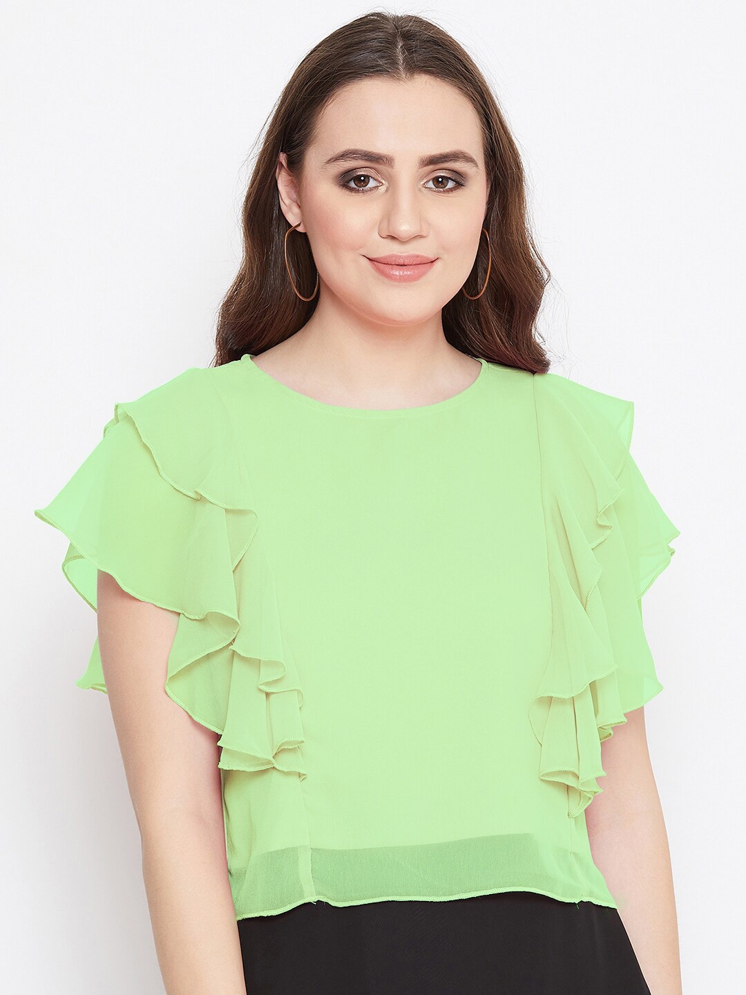 

Bitterlime Green Solid Ruffles Top