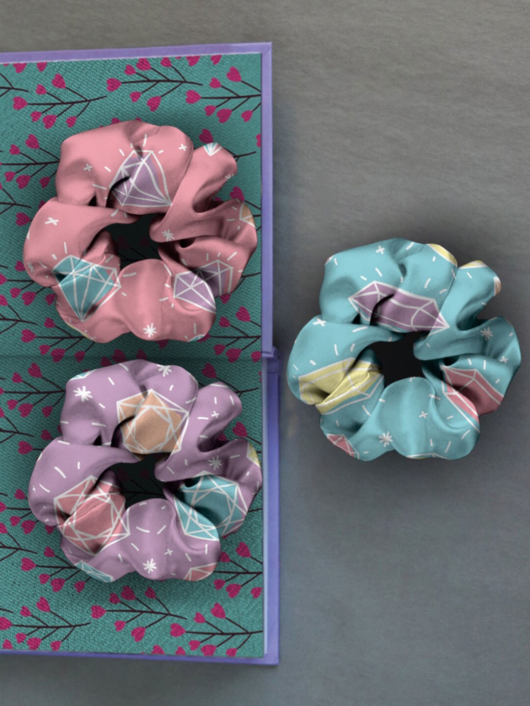 

Ferosh Women Pink & Blue Pack of 3 Floral Scrunchies Ponytail Holders