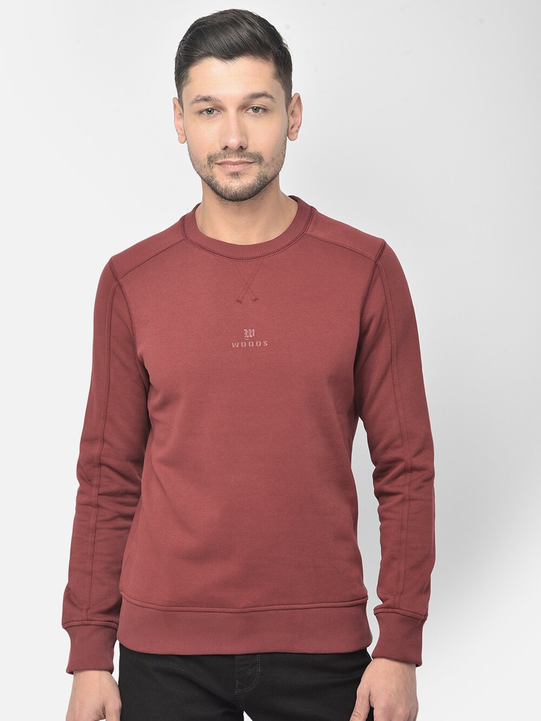 

Woods Men Maroon Solid Sweatshirt