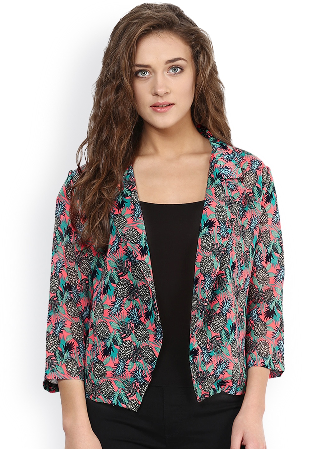 

Miss Chase Multicoloured Printed Open Front Jacket, Multi