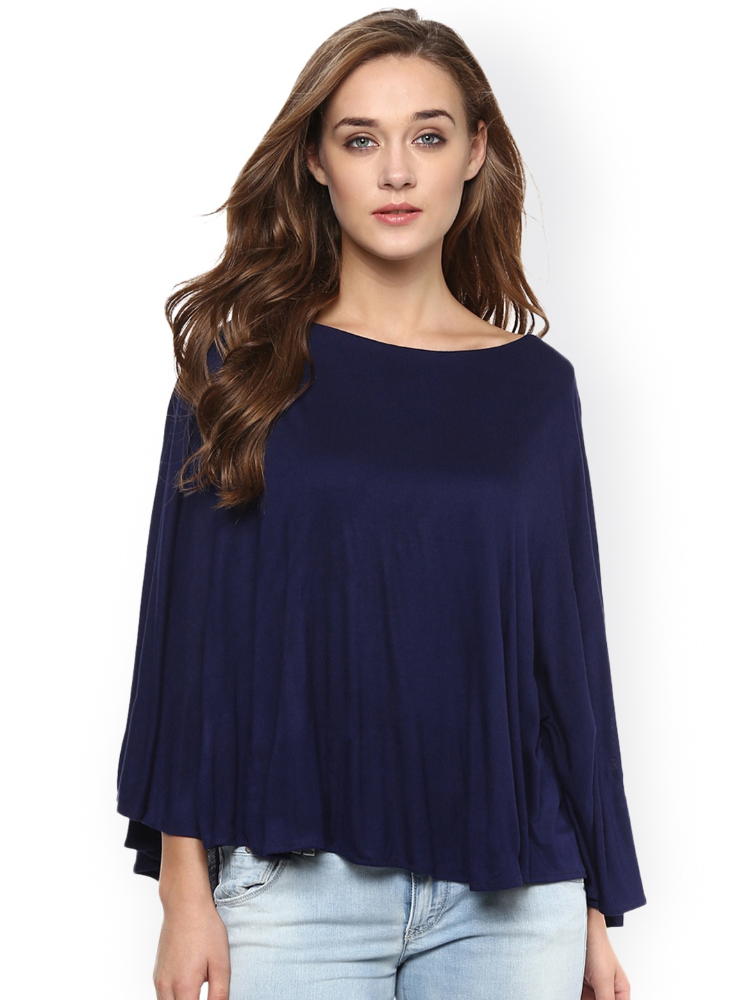 

Miss Chase Navy Blue Solid Cape Top