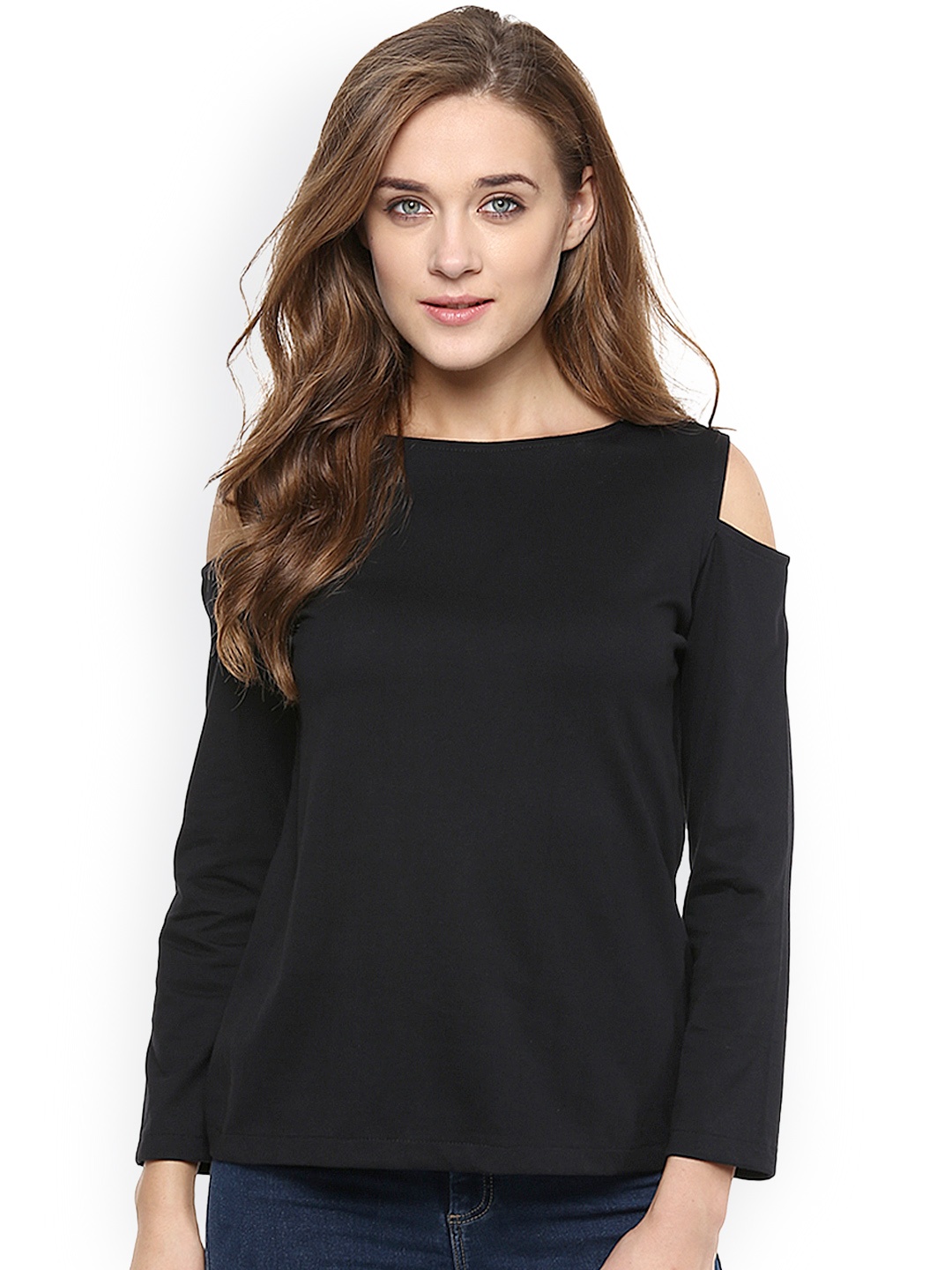 

Miss Chase Women Black Solid Cold Shoulder Top