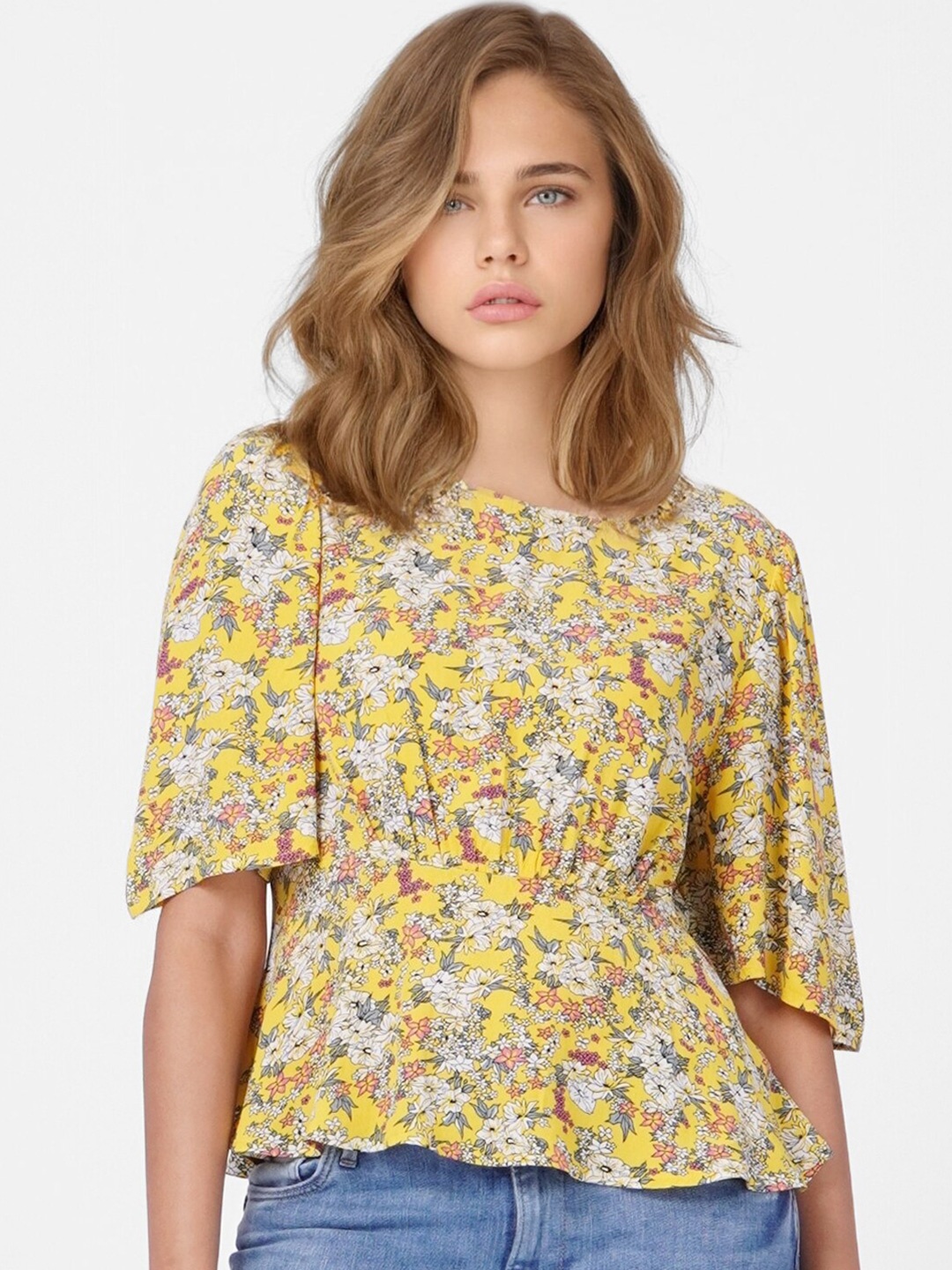 

ONLY Yellow Floral Print Top